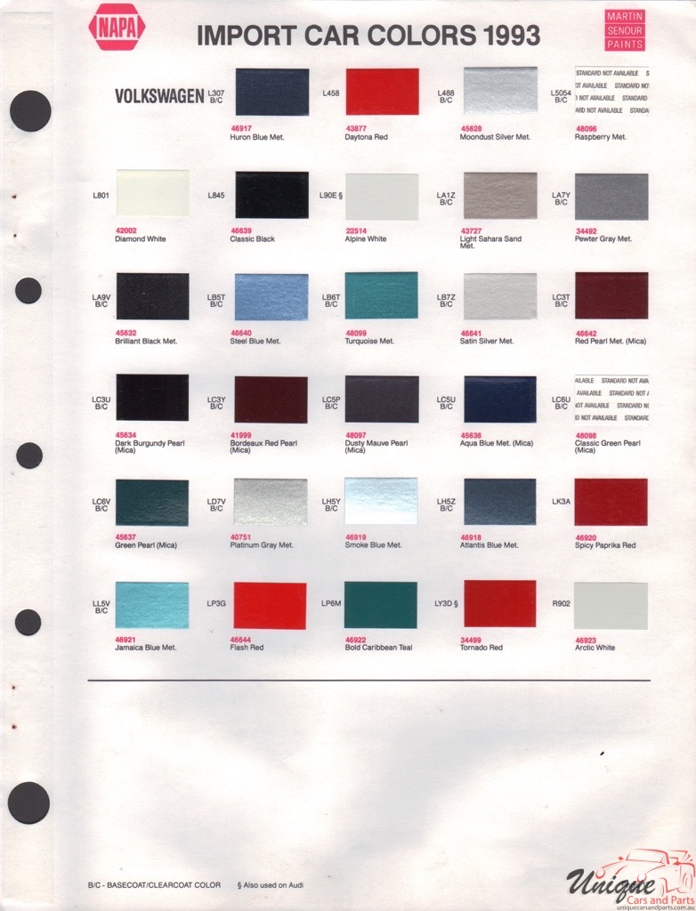 1993 Volkswagen Paint Charts Martin-Senour 1